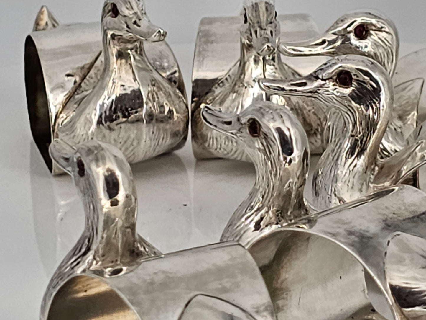 Stunning & Rare Antique Set Of Six Solid Silver Duck Napkin Rings - C1930s