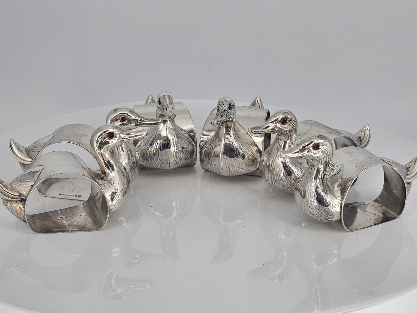 Stunning & Rare Antique Set Of Six Solid Silver Duck Napkin Rings - C1930s