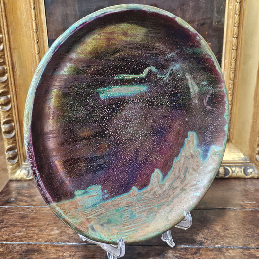 Clement Massier Large Art Nouveau Purple & Green Iridescent Pottery Charger