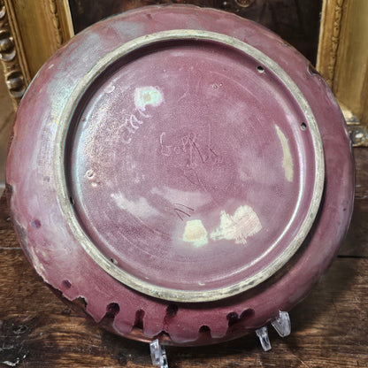 Clement Massier Large Art Nouveau Purple & Green Iridescent Pottery Charger