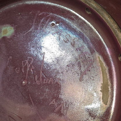 Clement Massier Large Art Nouveau Purple & Green Iridescent Pottery Charger