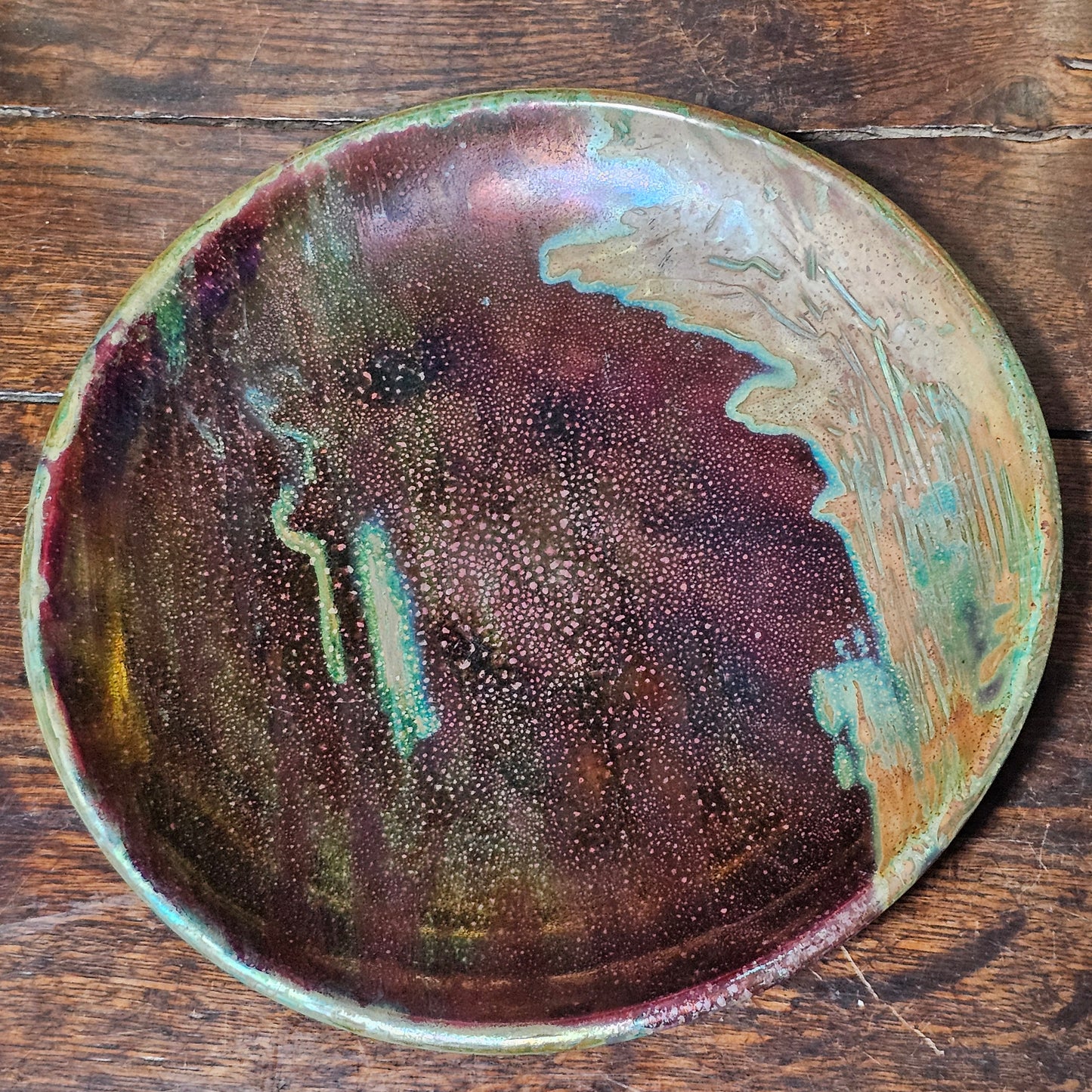 Clement Massier Large Art Nouveau Purple & Green Iridescent Pottery Charger