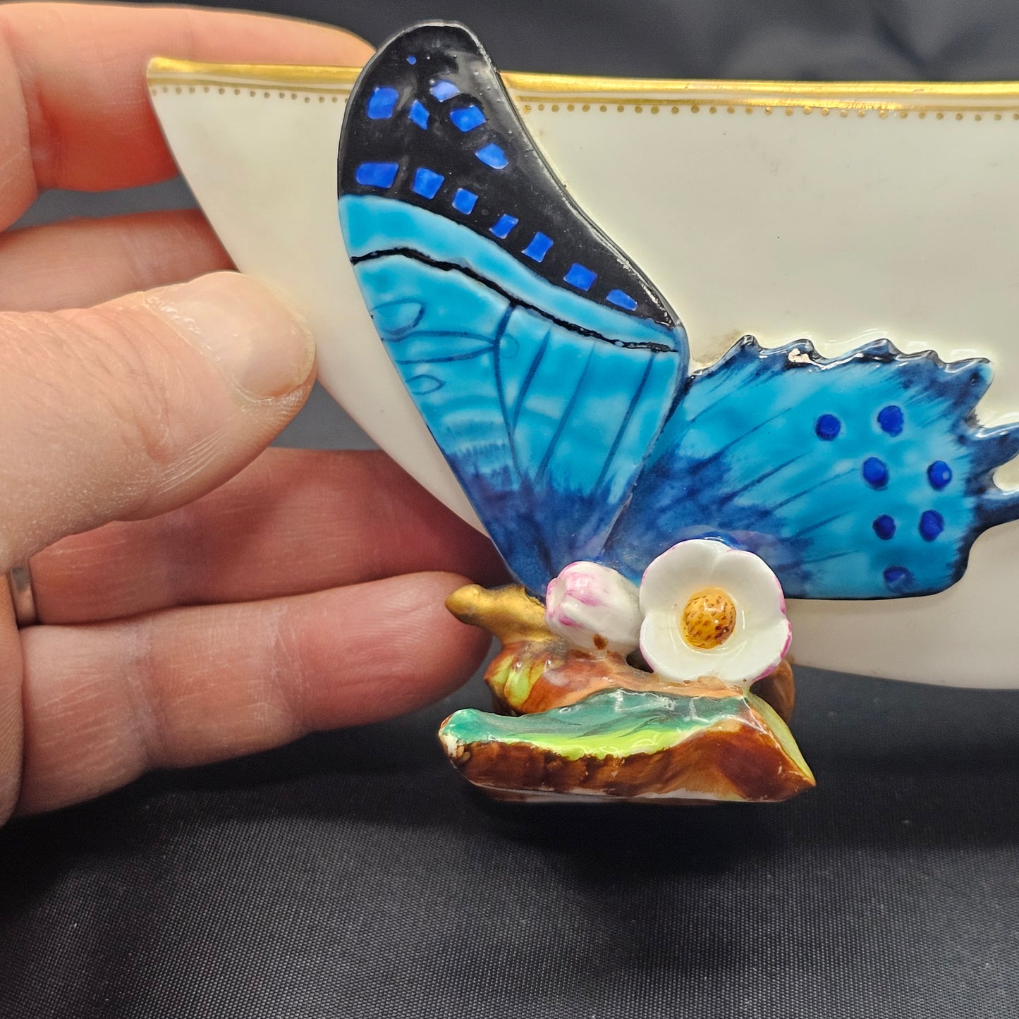 Unusual George Jones Majolica for Minton Butterfly Dish 19.5cm