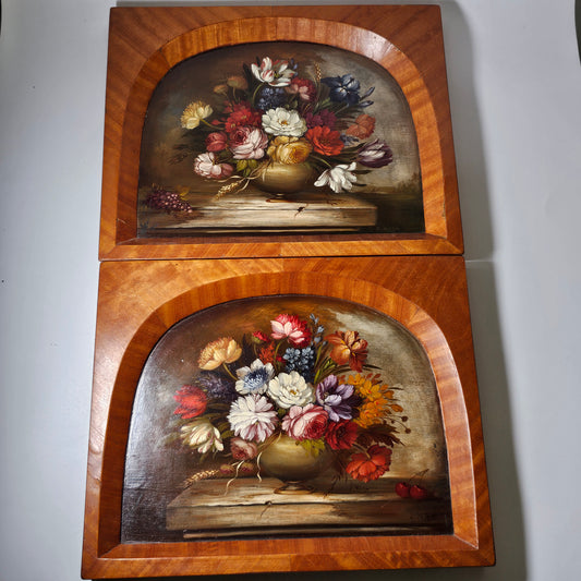 Fine Decorative Pair Of Still Life Oils By E.M.Ball On Panel C1920s