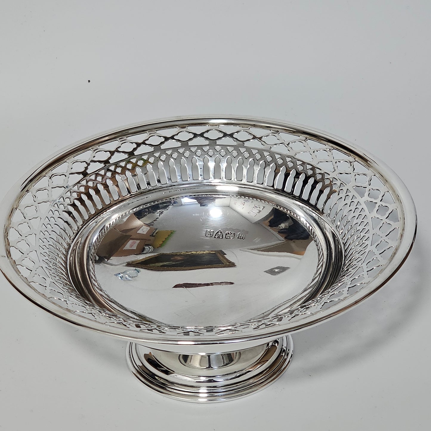 Delightful Silver Fretted Fruit Bowl on Pedestal Foot Barker Brothers 1925