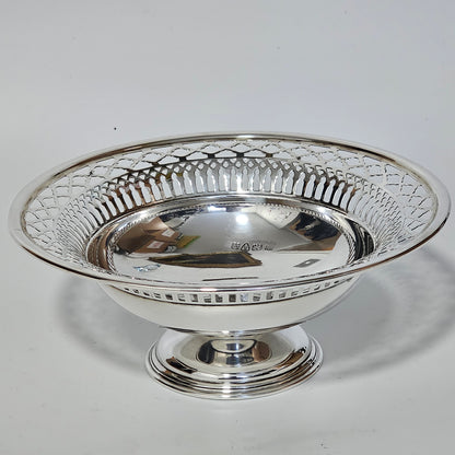 Delightful Silver Fretted Fruit Bowl on Pedestal Foot Barker Brothers 1925