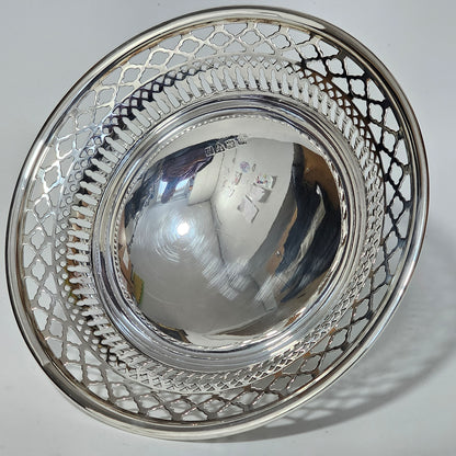 Delightful Silver Fretted Fruit Bowl on Pedestal Foot Barker Brothers 1925