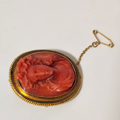 Delightful Carved Cameo in Gold Mounted Brooch c1890