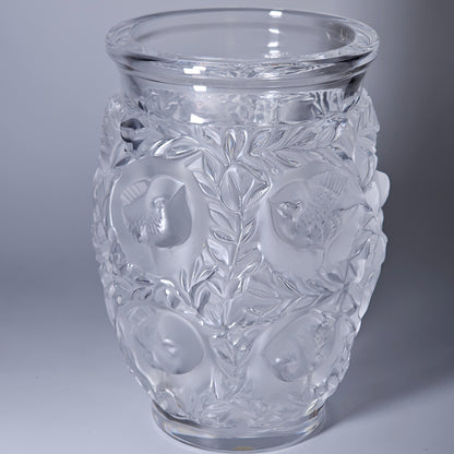 C1939 René Lalique Bagetelle Vase Deeply Moulded Birds Tree Signed 17.3cm Vgc