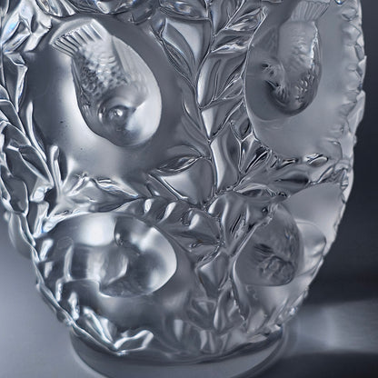 C1939 René Lalique Bagetelle Vase Deeply Moulded Birds Tree Signed 17.3cm Vgc