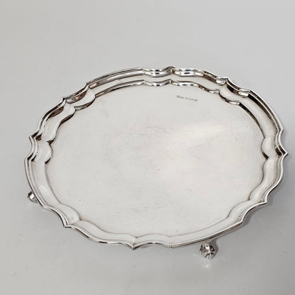 Hallmarked Sterling Silver 20.5cm Chippendale Salver on Feet Sheffield 1962