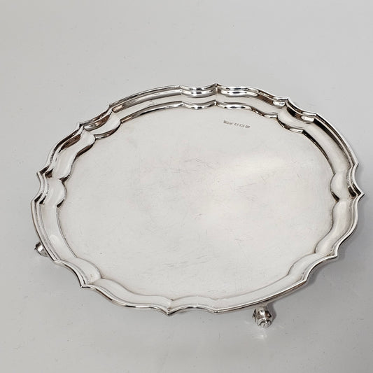Hallmarked Sterling Silver 20.5cm Chippendale Salver on Feet Sheffield 1962