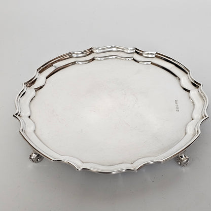 Hallmarked Sterling Silver 20.5cm Chippendale Salver on Feet Sheffield 1962