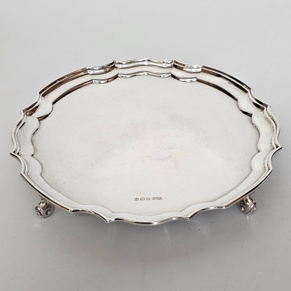 Hallmarked Sterling Silver 20.5cm Chippendale Salver on Feet Sheffield 1962