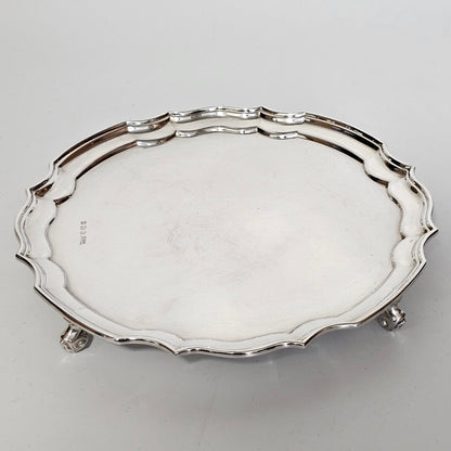 Hallmarked Sterling Silver 20.5cm Chippendale Salver on Feet Sheffield 1962