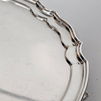 Hallmarked Sterling Silver 20.5cm Chippendale Salver on Feet Sheffield 1962