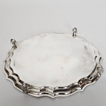 Hallmarked Sterling Silver 20.5cm Chippendale Salver on Feet Sheffield 1962