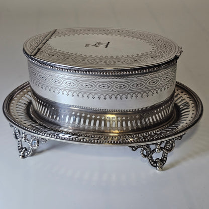 Superb Quality Elkington Oval Engraved Butter Dish , Cover & Liner c1880