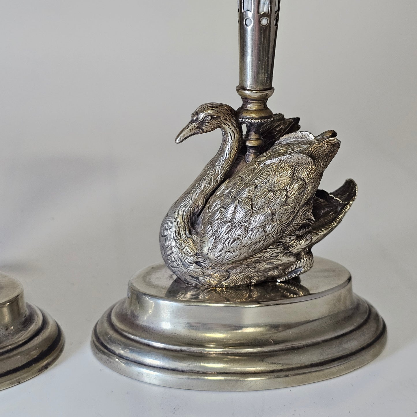 Unusual Pr Silver Plated Swan & Glass Epergnes c1880