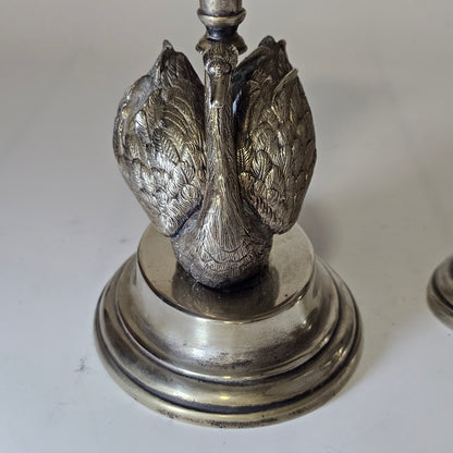 Unusual Pr Silver Plated Swan & Glass Epergnes c1880