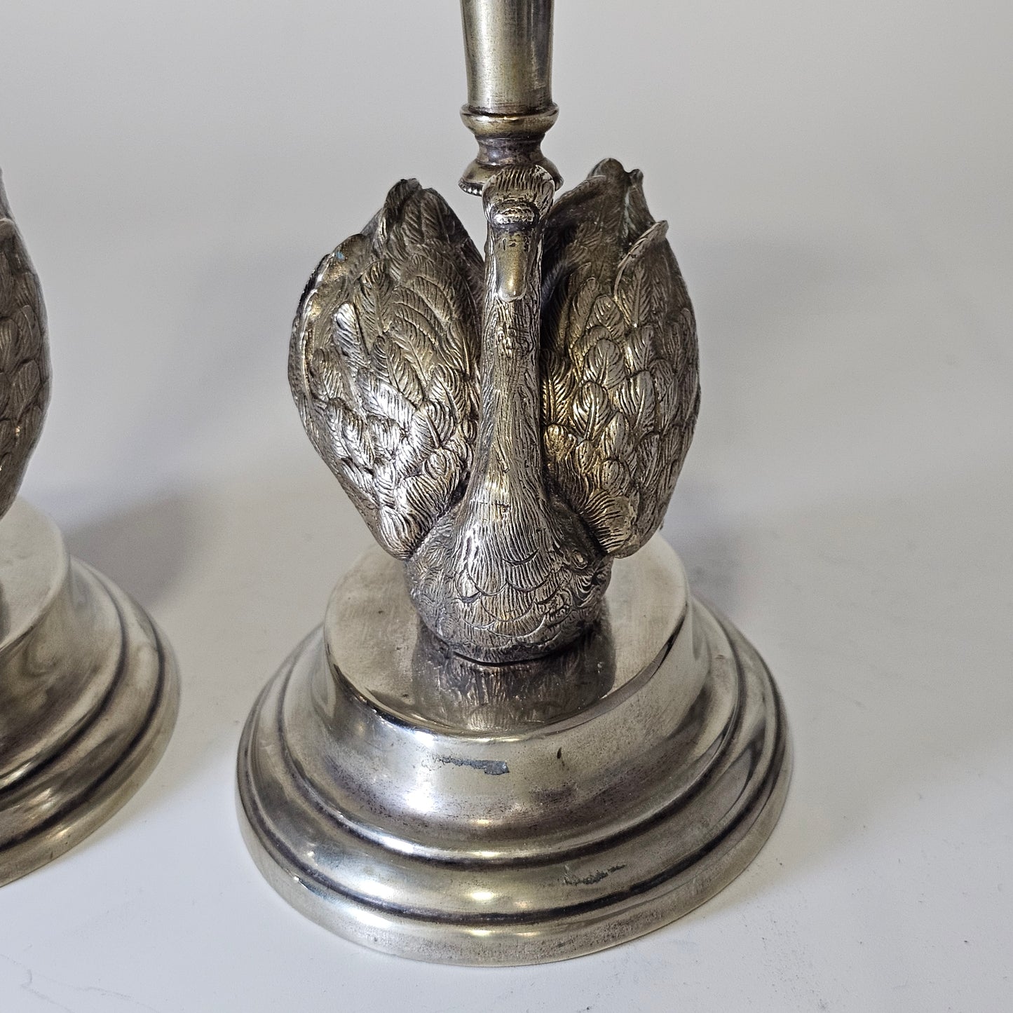 Unusual Pr Silver Plated Swan & Glass Epergnes c1880