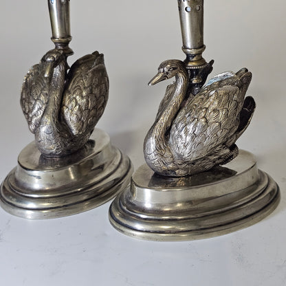 Unusual Pr Silver Plated Swan & Glass Epergnes c1880