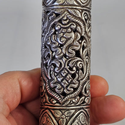 Mid-19th Century Ornate Silver Scroll Holder, Moroccan Jewish Judaica Antique