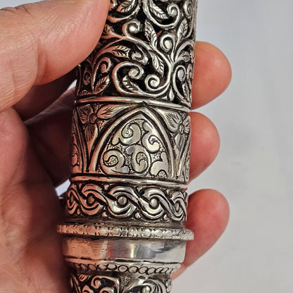 Mid-19th Century Ornate Silver Scroll Holder, Moroccan Jewish Judaica Antique