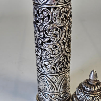 Mid-19th Century Ornate Silver Scroll Holder, Moroccan Jewish Judaica Antique