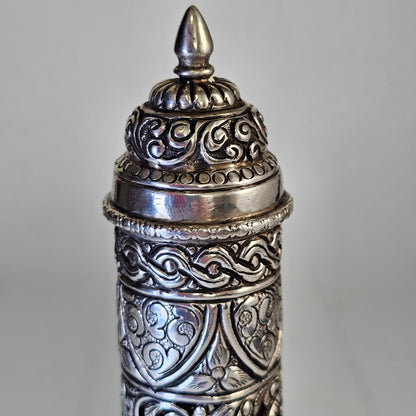 Mid-19th Century Ornate Silver Scroll Holder, Moroccan Jewish Judaica Antique