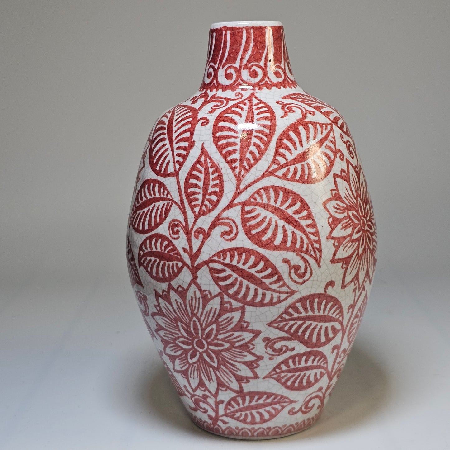 A Rare De Porcelyne Fles Dutch Delft Red Craquele Glaze Pottery Vase