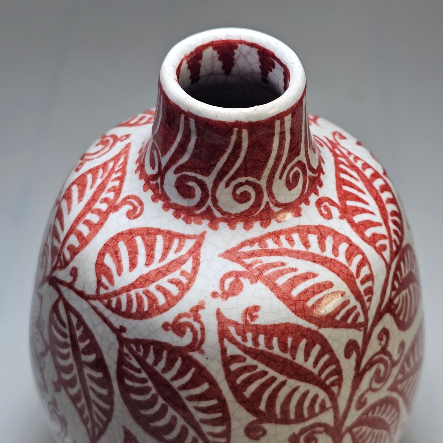 A Rare De Porcelyne Fles Dutch Delft Red Craquele Glaze Pottery Vase