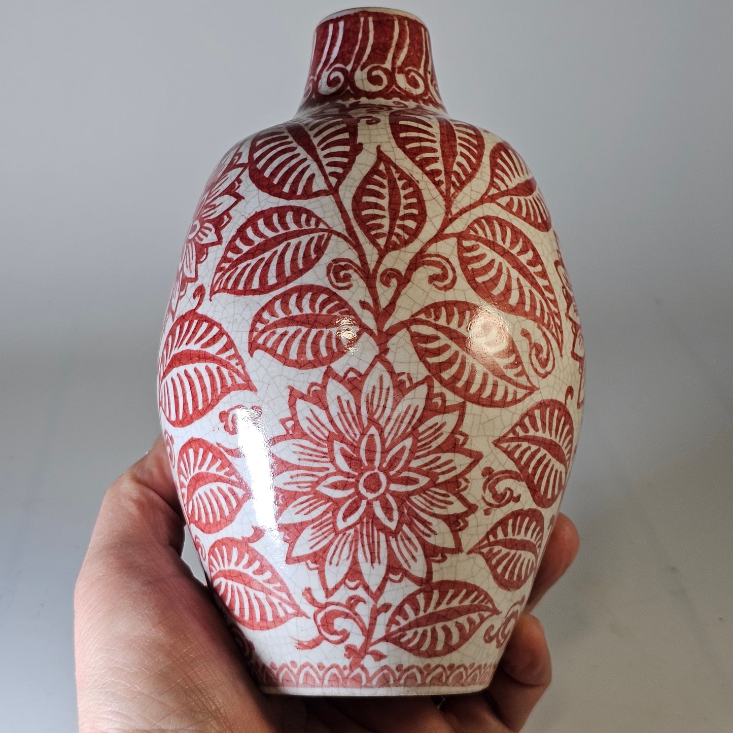 A Rare De Porcelyne Fles Dutch Delft Red Craquele Glaze Pottery Vase