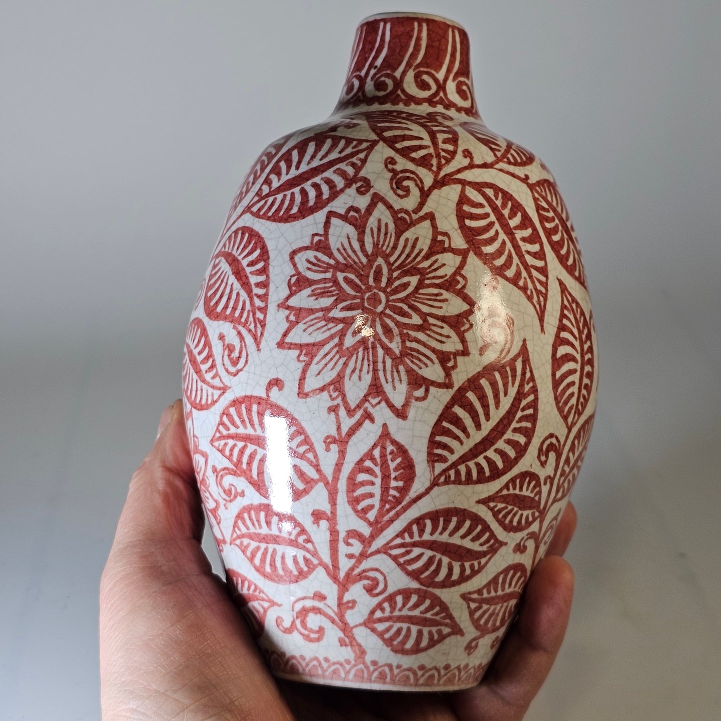 A Rare De Porcelyne Fles Dutch Delft Red Craquele Glaze Pottery Vase
