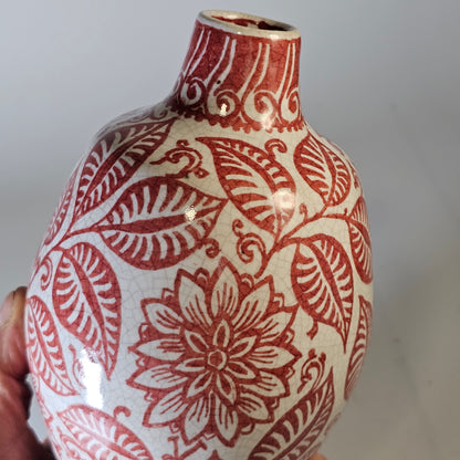 A Rare De Porcelyne Fles Dutch Delft Red Craquele Glaze Pottery Vase