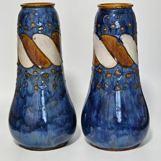 Stunning Large Doulton Arts & Crafts Vases by Bessie Newbury c1900 32 cm