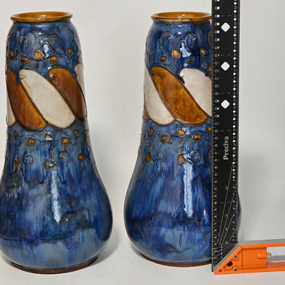 Stunning Large Doulton Arts & Crafts Vases by Bessie Newbury c1900 32 cm