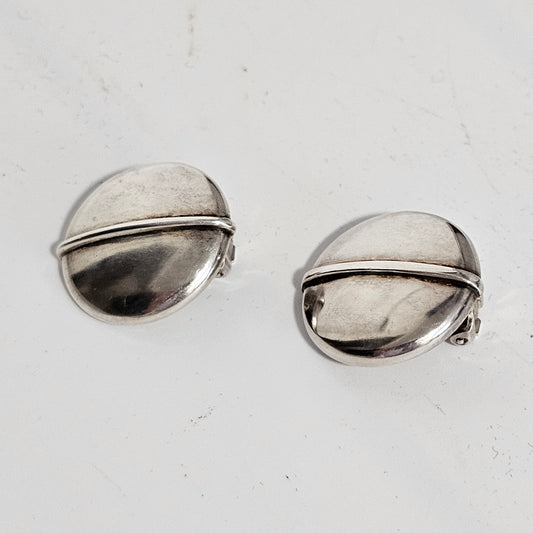 Vintage Georg Jensen Sterling Silver Button Clip On Earrings