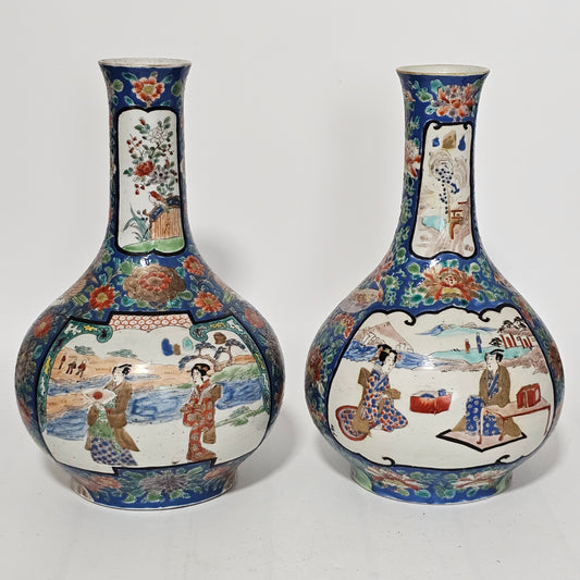 Large Antique Pair Of C 1890 Japanese Hichozan Fukugawa Vases - Signed