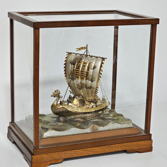 Rare - Superb Large Seki Takehiko Japanese Gilt & Silver Treasure Ship With Case
