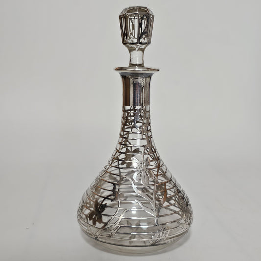 Exquisite Early 20thc Silver Overlaid Small Decanter/Bottle