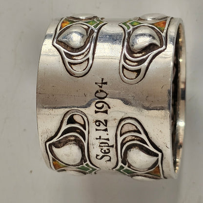 Superb, Rare Enamelled Art Nouveau Liberty & Co. Sterl Silver Napkin Ring c1904