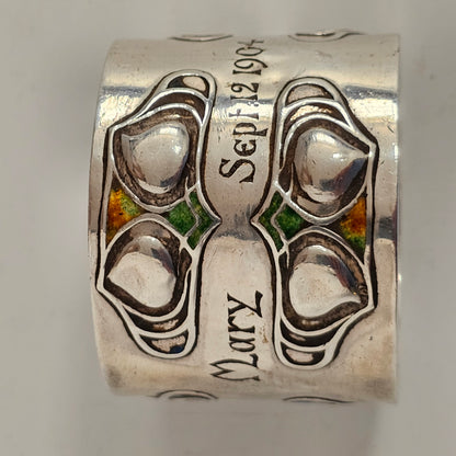 Superb, Rare Enamelled Art Nouveau Liberty & Co. Sterl Silver Napkin Ring c1904