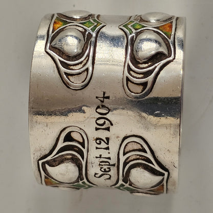 Superb, Rare Enamelled Art Nouveau Liberty & Co. Sterl Silver Napkin Ring c1904