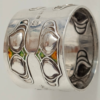 Superb, Rare Enamelled Art Nouveau Liberty & Co. Sterl Silver Napkin Ring c1904