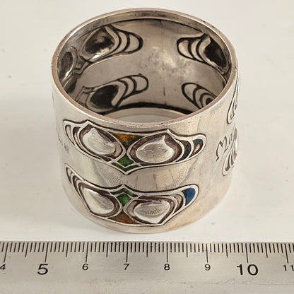 Superb, Rare Enamelled Art Nouveau Liberty & Co. Sterl Silver Napkin Ring c1904