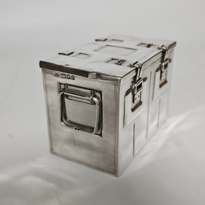 Very Fine and Unusual Silver Casket Modelled as a Coffer for Cigarettes c1941