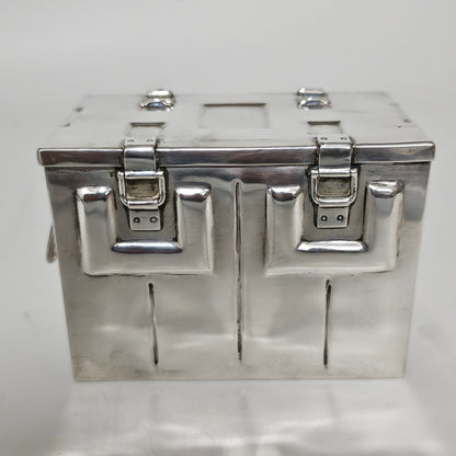 Very Fine and Unusual Silver Casket Modelled as a Coffer for Cigarettes c1941