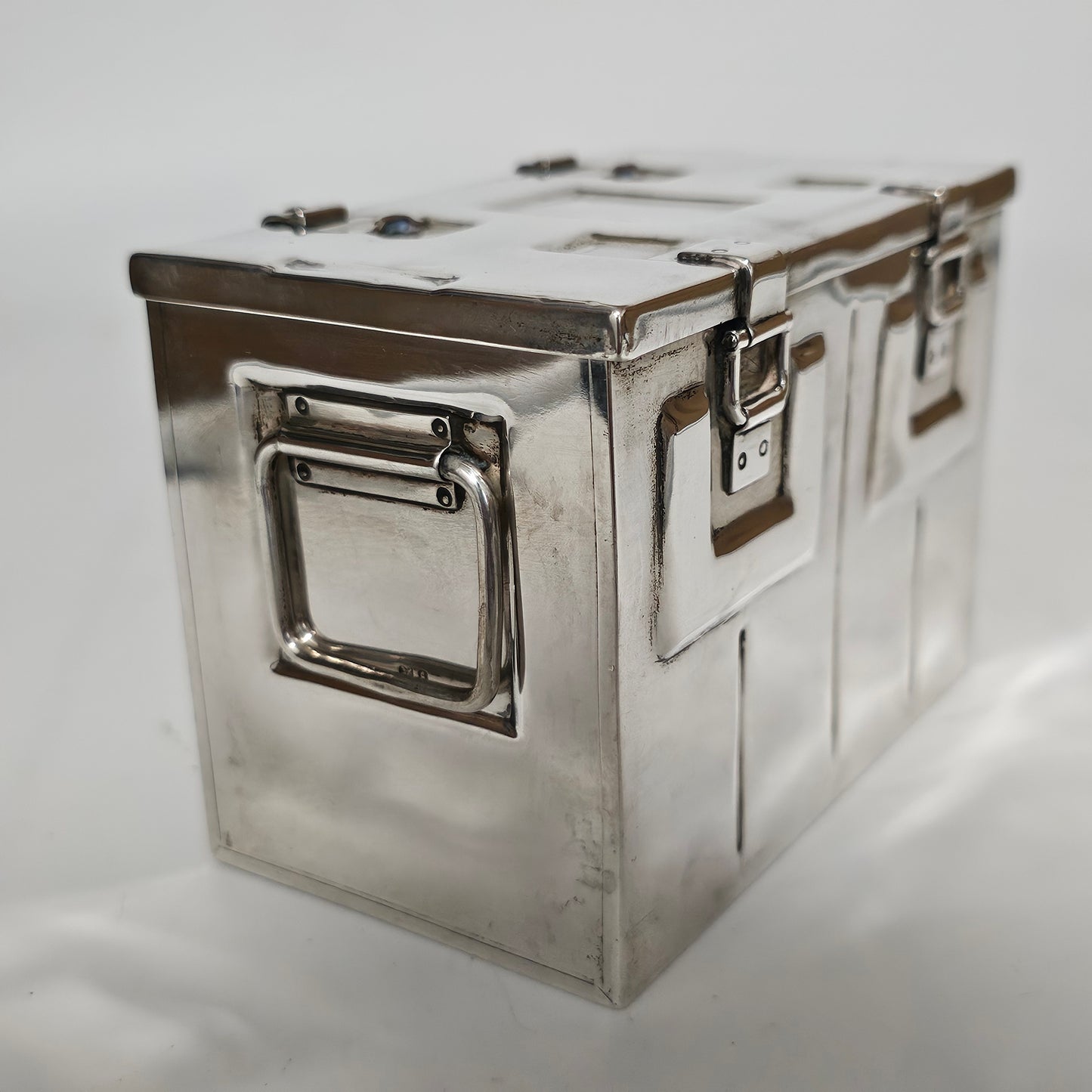 Very Fine and Unusual Silver Casket Modelled as a Coffer for Cigarettes c1941