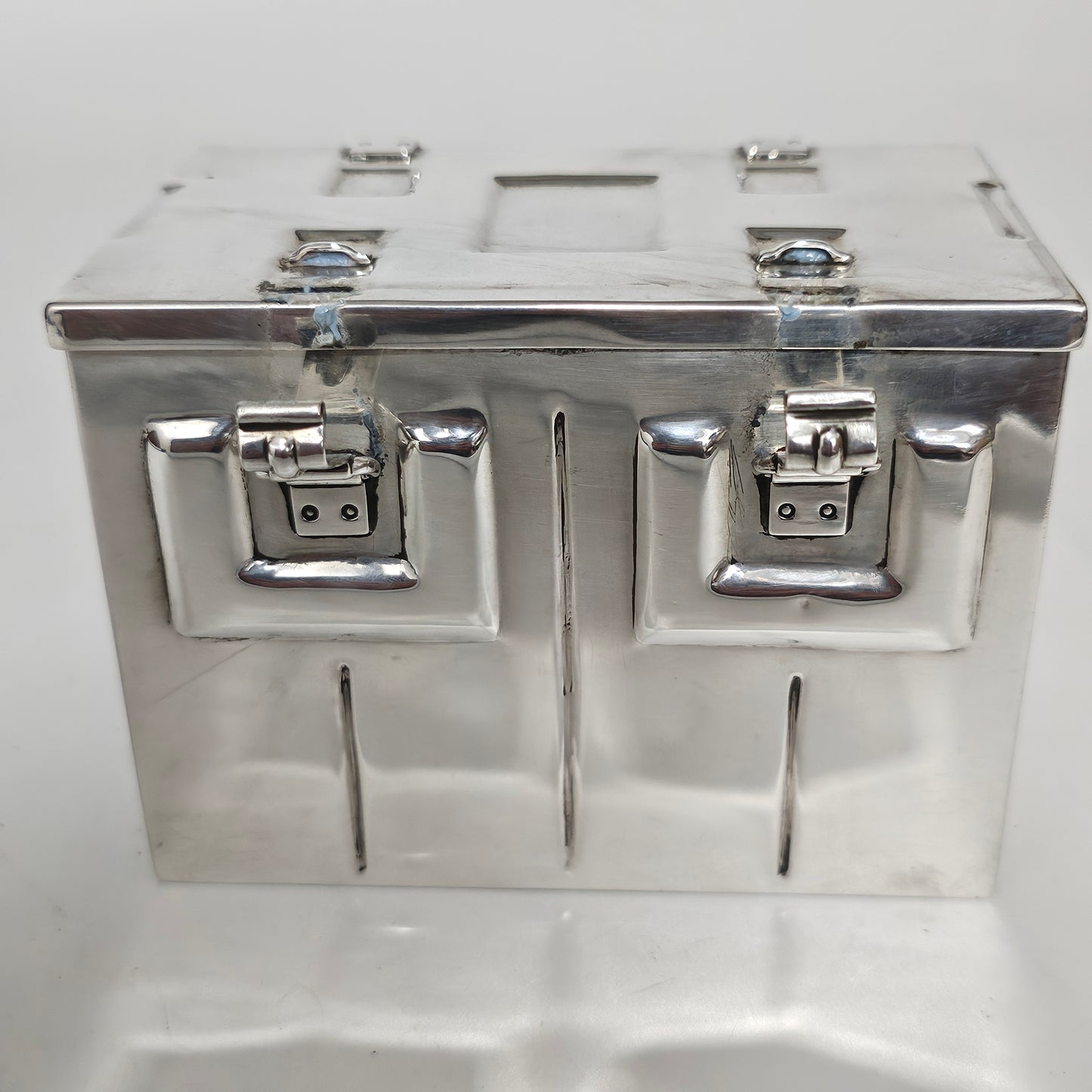Very Fine and Unusual Silver Casket Modelled as a Coffer for Cigarettes c1941